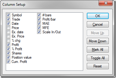 Column setup