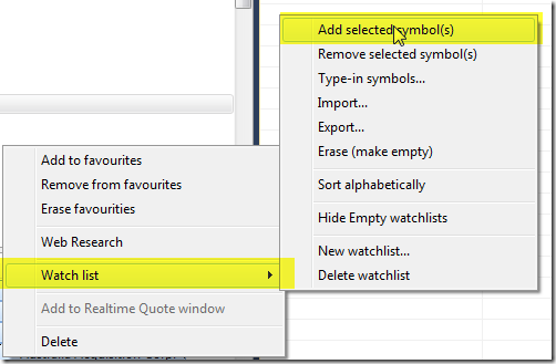 Add symbols to watch list
