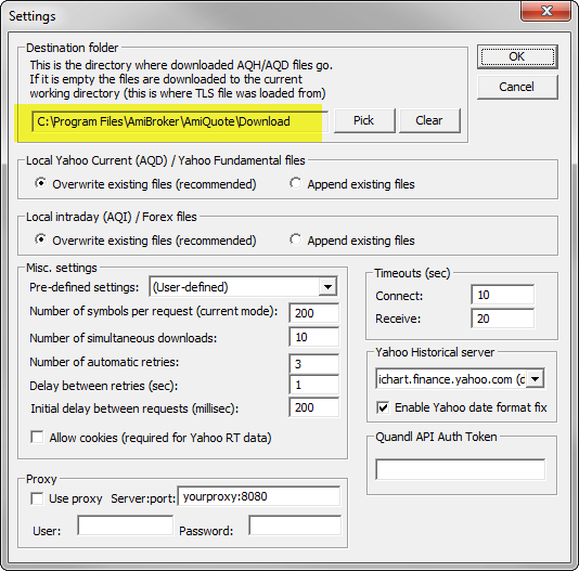 AmiQuote settings